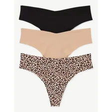 3 Pairs Joyspun Freecut Thongs Panties Leopard Nude Black Size 3XL XXXL 22 NEW