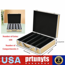 100x Coin Storage & Display Aluminum Frame Box Case for Coin Collectors Gold