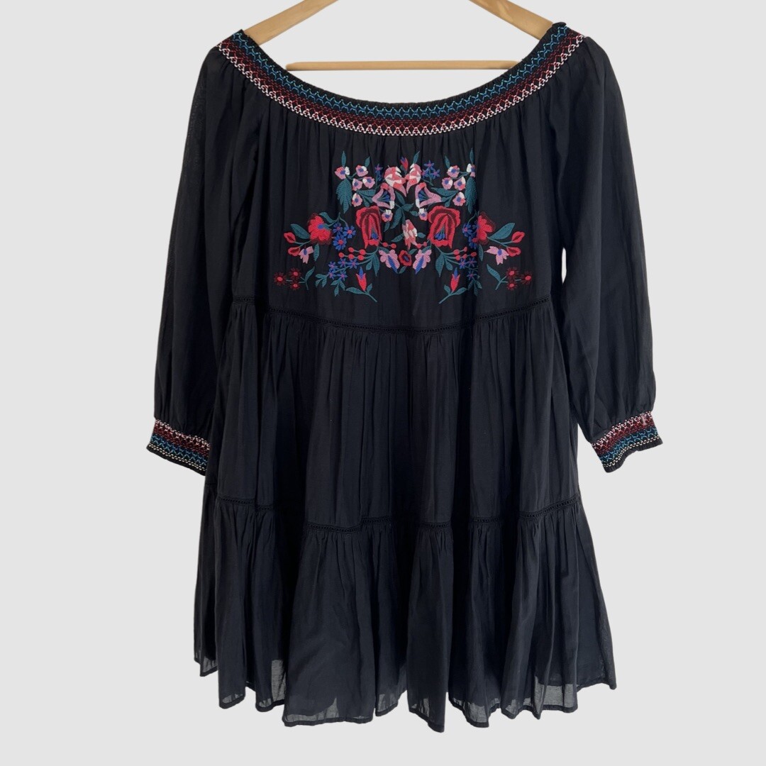Free People Off The Shoulders Floral Embroidered Black Dress S | eBay Free People Off The Shoulders Floral Embroidered Black Dress S | eBay