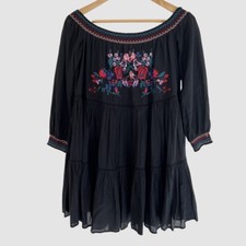 Free People Off The Shoulders Floral Embroidered Black Dress S