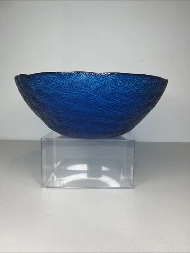 Vintage Blenko Blue Joel Myers Starburst Retro Atomic Glass Bowl 12"