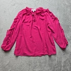 Catherine Malandrino Top 1X Blouse Pink Ruffles Sheer Lined Long Open Sleeves