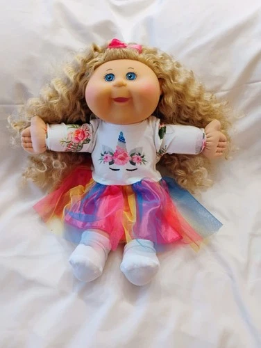 2011 Cabbage Patch Kids Long Blonde Curly Hair- Blue Eyes Colorful Dress