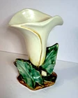 McCoy Art Pottery Single White Calla Lily Green Leaf 8" Vase 1940's Vintage USA