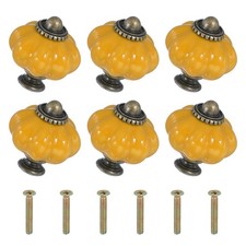 6 Packs Ceramic Knobs, Pumpkin Ceramic Cabinet Drawer Knobs, Orange Yellow