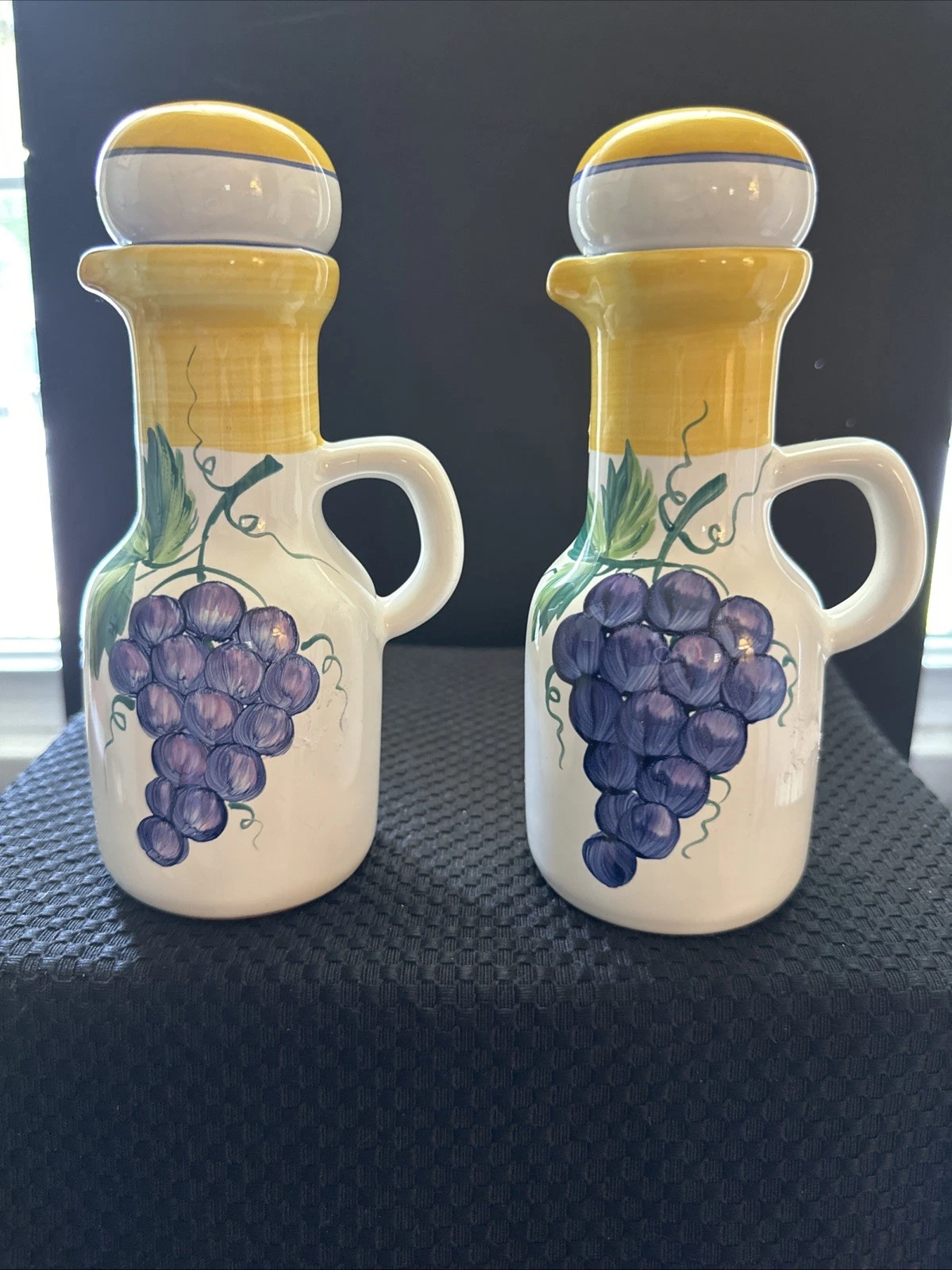 Herend Village Pottery oil and vinegar cruet set. Handpainted, Grapevine design