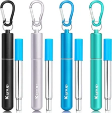 Kynup 4Packs Reusable Straws, Metal Straw with Silicon, Travel Drinking Straws w