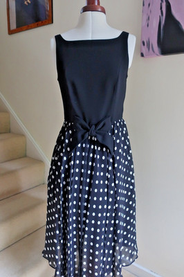 Vintage Laura Ashly Black & White Dotty Bow Dress Size 10