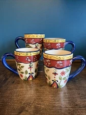 Vintage Set of 4 Pier 1 “Vallarta” Hand Painted Coffee Mugs~ Excellent Condition