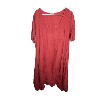 Puro Lino Made In Italy Dress Women's One Size Lagenlook Square Neck Shift Midi