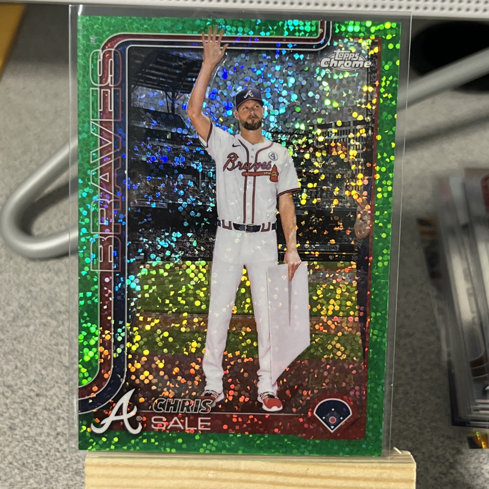 Chris Sale 2025 Topps Chrome #182 Image Variation Green Speckle - /99 Braves