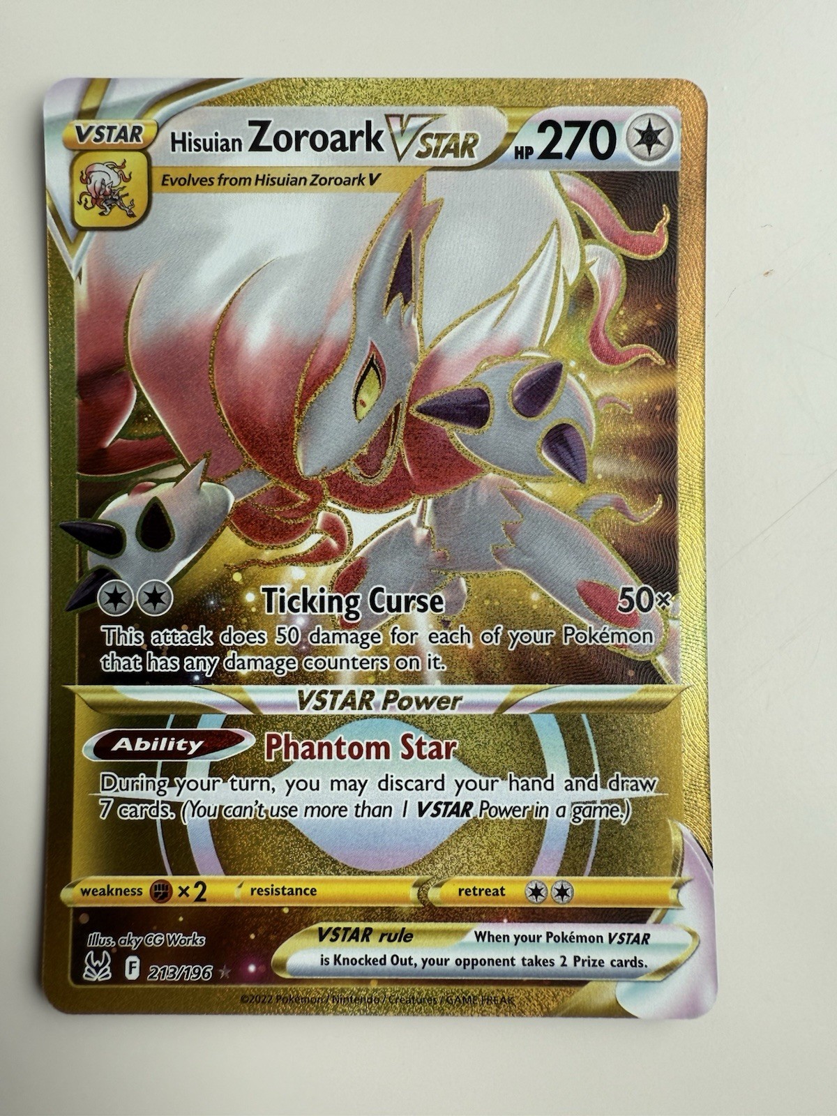 Hisuian Zoroark VSTAR 213/196 Swsh11: Lost Origin Holo Secret Rare - NM