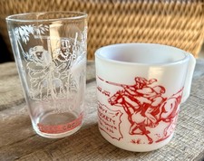 Vintage 1950s Davy Crockett Drinking Glass and White Milk Glass Mug