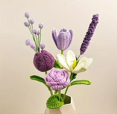 Handmade Crochet Flower Bouquet  Purple Theme