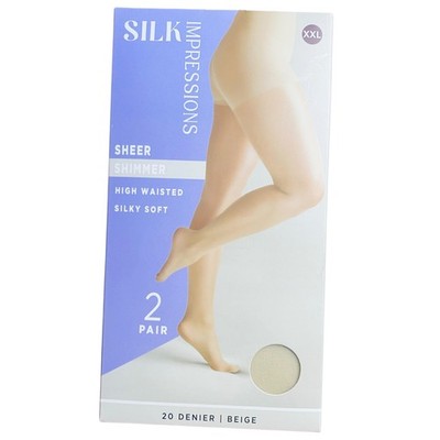 Silk Impressions Pantyhose Womens XXL Beige Shimmer Sheer 20 Denier 2 Pair