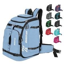 Ski Boot Bag - 65L Padded, Waterproof Ski Travel Backpack for Gear Light Blue