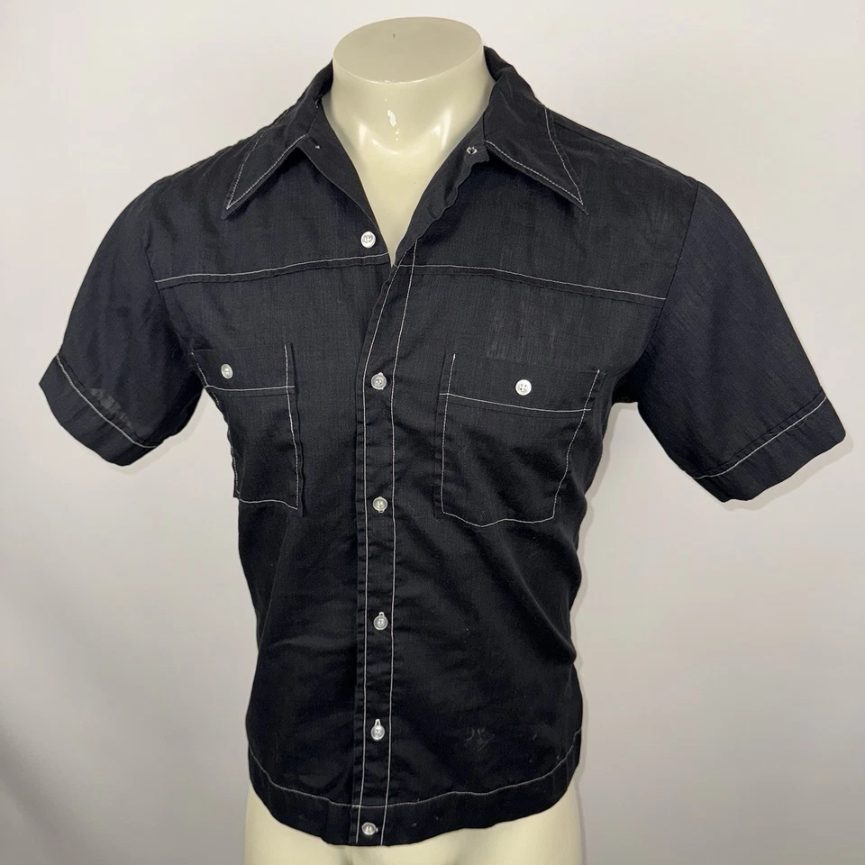 Vintage Hilton Bowling Shirt USA Made Black Button Up Rockabilly MCM Mens Medium - Image 3 of 4