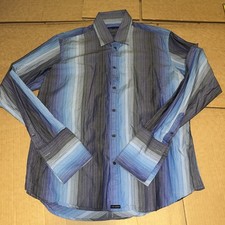 Ted Baker Men's Long Sleeve Size 4 French Cuff Dress Shirt Blue Gradient Striped