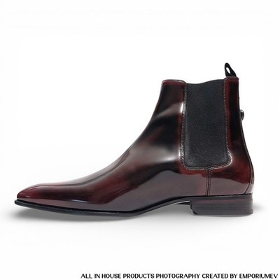 Jimmy Choo Sawyer Black Merlot Brush off Leather Mens Chelsea