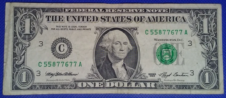 **WEB PRESS NOTE** ((EXPERIMENTAL)) $1 1993 Plate #1/8 Federal Reserve Note - Image 2 of 3