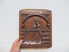 Antique Carved Wooden Panel Plaque Old Wood Vintage Country Scene 13"x11"