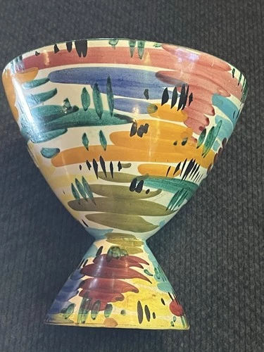 Vintage Italian Majolica Wine Goblet - Hand Painted Abstract Brushstroke - Italy