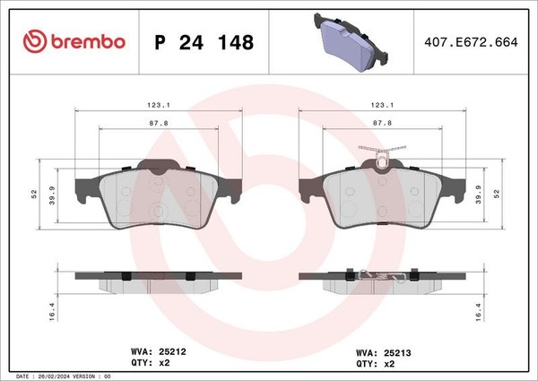 Brembo Bremsbelagsatz, Scheibenbremse P 24 148X FüR Ford Volvo-image