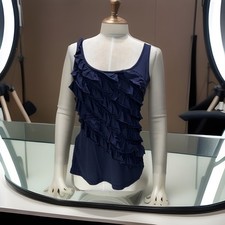 Banana Republic Women Sleeveless Sleeve Scoop Neck RuffleBlouse Navy Size S