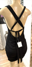 Just Quella Sleeveless Knit Dress Ruched Black Cocktail Cutout NWTS SZ M 6B