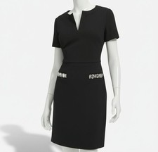 Tommy Hilfiger Womens Black Split-Neck Beaded-Pocket Dress Petite 6P