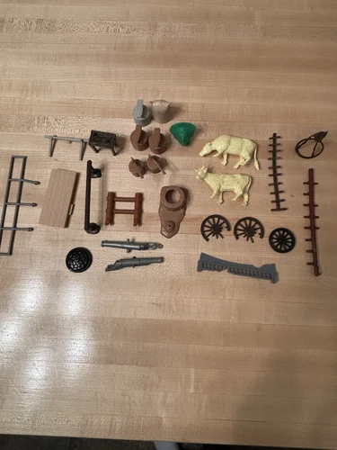 1960's Vintage MARX Playset Accessories Including Two Cows A Turkey And Ladders