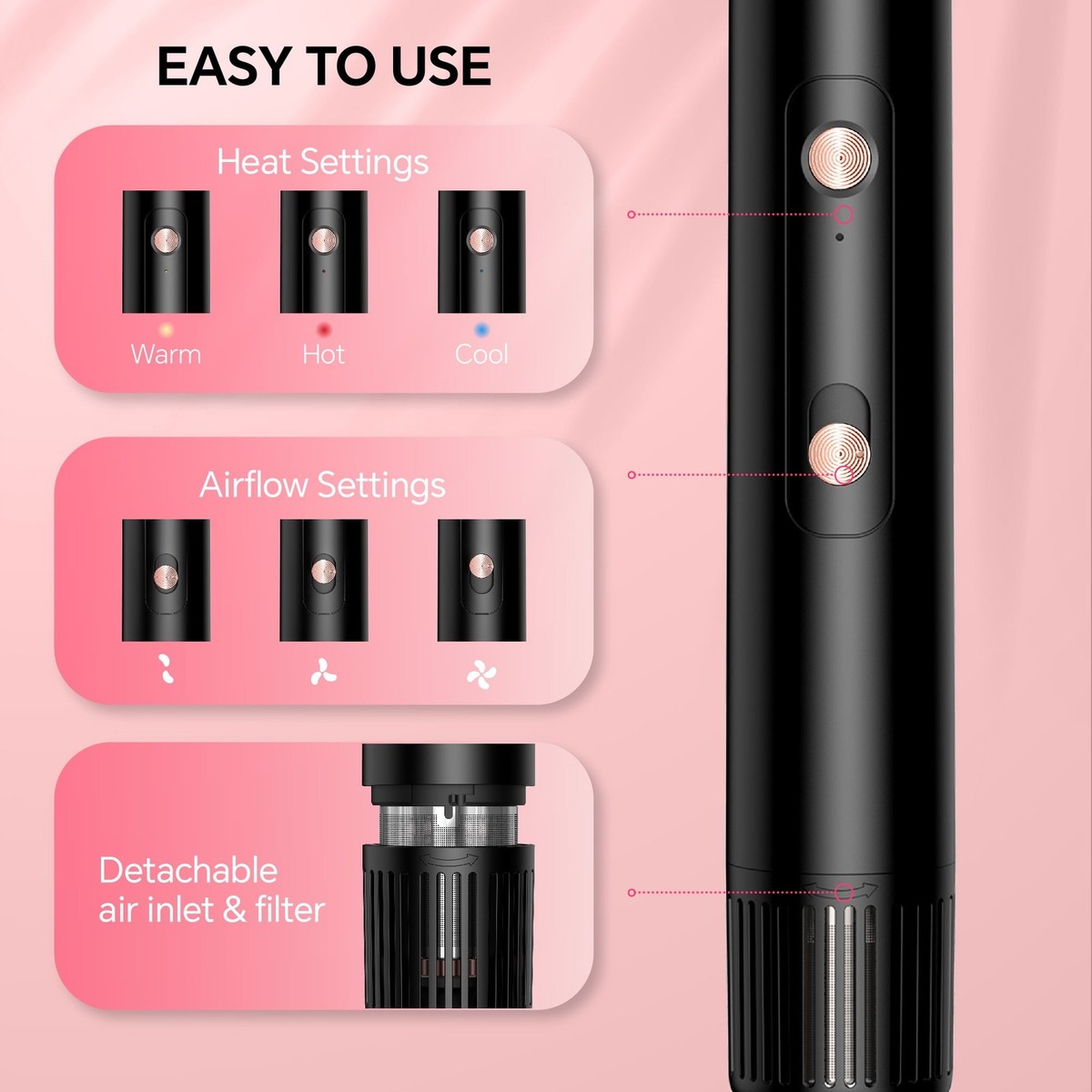 Nicebay Hot Air Brush 4-in-1 Hair Styling Tool with Detachable