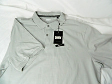 DKNY Polo Shirt Mens XL Gray Stretch Tagless Logo Knit Casual Short Sleeve Golf