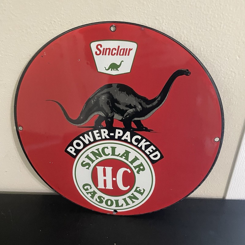 VINTAGE SINCLAIR DINO HC GASOLINE OIL PORCELAIN SIGN