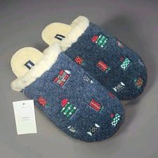 NEW Womens Lands End Navy Blue Holiday Indoor Outdoor Slippers Size 7 Standard