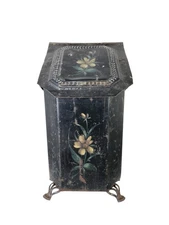 Antique Victorian Toleware Hand Painted Ornate Coal Scuttle Fireplace Ash Bin