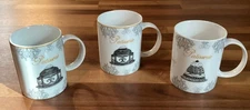 Set of 3 Patisserie White Porcelain Cups with French Pastry Design Made By BIA