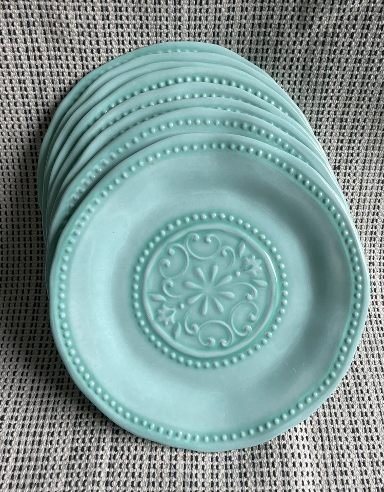 Il Mulino Turquesa Medallón Melamina Set 8 Cena, 8 Ensaladas 1 Plato Azul Teal Foto 4 de 4
