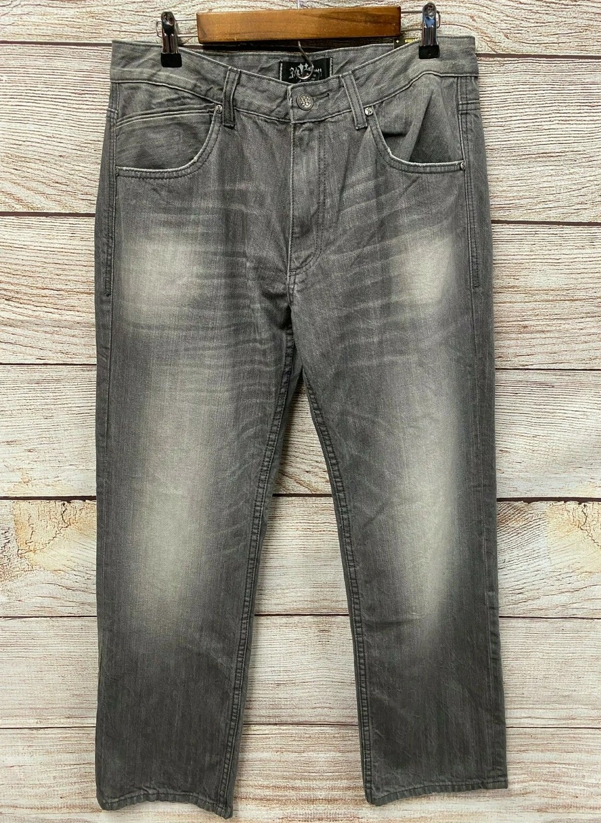 X Ray Jeans Mens Size 34X33 Grey Distressed Straight Fit Jeans NO
