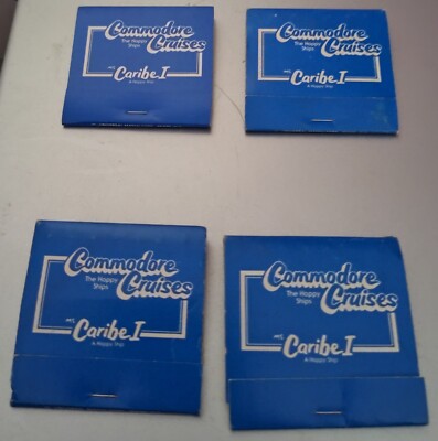LOT OF FOUR UNUSED MATCH BOOKS FROM COMMODORE CRUISES ON MS CARIBE I / MS BOHEME