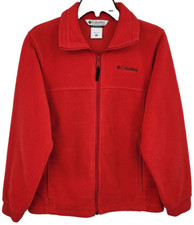 Columbia Red Youth Large 14/16 Fleece Long Sleeve Full Zip Pockets Collar Jacket