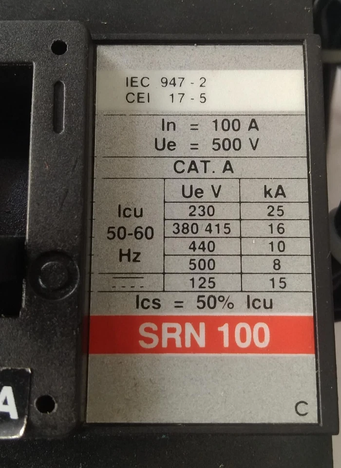 INTERRUPTOR DE CIRCUITO ABB SACE SRN-100 ESTUCHE MOLDEADO - 100A Foto 4 de 4