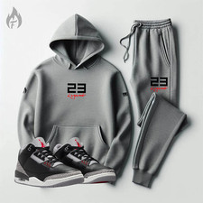 Men's Sweatshirt Hoodie Joggers Grey Sweatsuit To Match Jordan 3 Black Cement