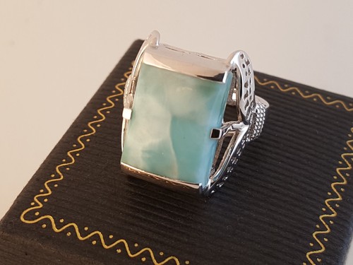 Larimar sterling silver ring sz 6.75 in gift box KHR India