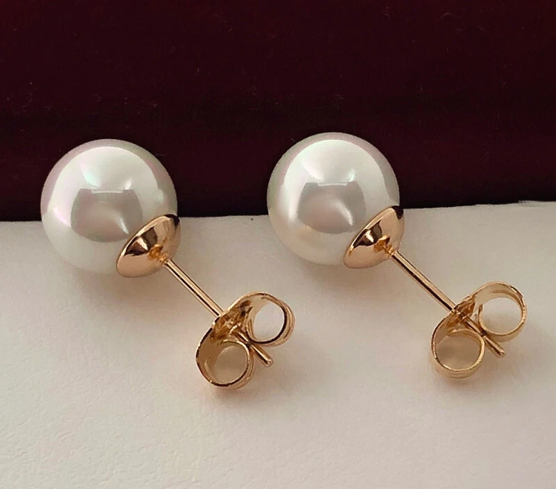 Luxus Perlen Ohrstecker Ohrringe Perlen Rolled Gold 18K vergoldet Damen 8mm - Bild 4 von 4