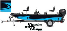 Cyan Swirl Graphic Abstract Design Wrap Fishing Bass Boat Vinyl Decal USA Kit 