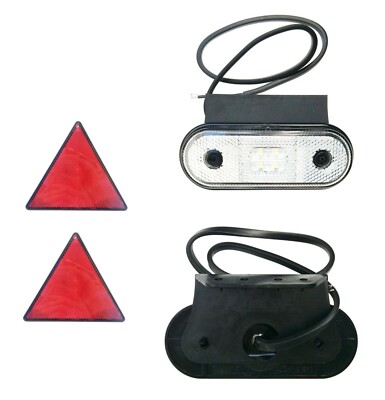 2x Weiß LED Umrissleuchte Begrenzungsleuchte Anhänger LKW mit Halter u. 2Dreieck