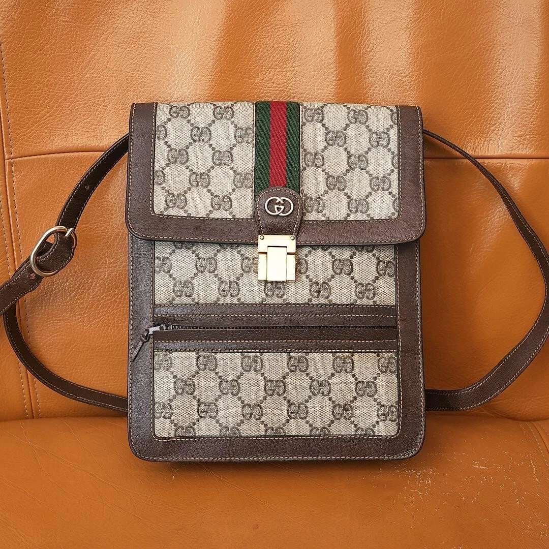 Sac bandoulière GUCCI Sherry Line ancien nettoyé occasion légèrement sale du JAPON marron