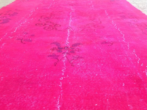9'8"x6'2" Vintage hot Pink fuchsia pink blue Overdyed carpet oushak rug tapis - Picture 8 of 12
