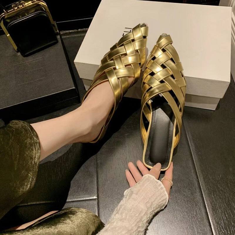 B*&%^Bottega Veneta Mujer Zapatillas Tejido Sandalias Planas Punta Puntera Punta Puntuada Mula Foto 4 de 4